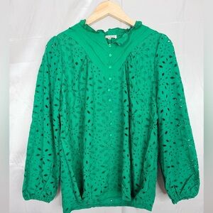NWT Green Eyelet Long Sleeve Blouse – Size Small – Lined